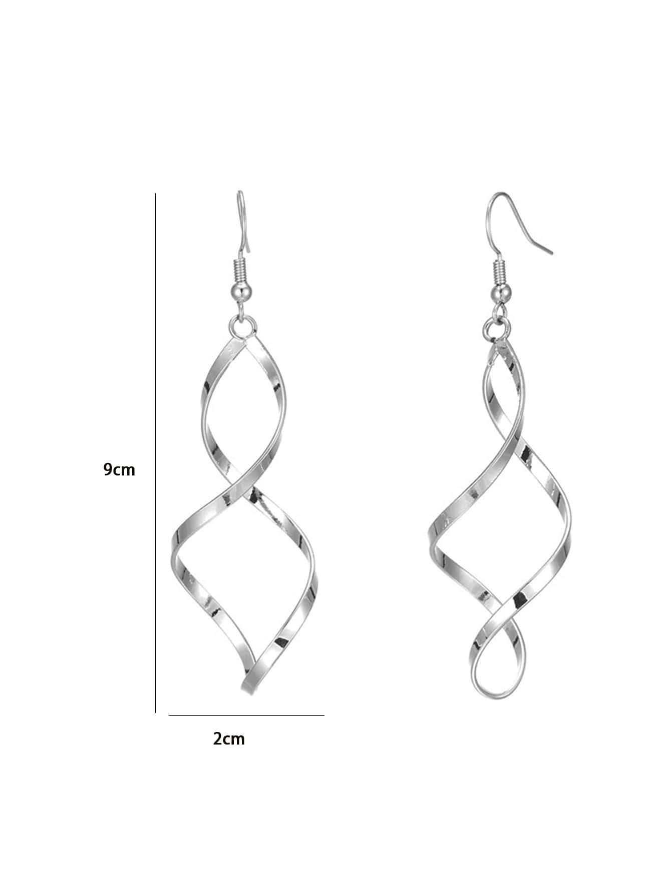 SILVER TONED SPIRAL & BENT WAVE CURVED EARRINGS