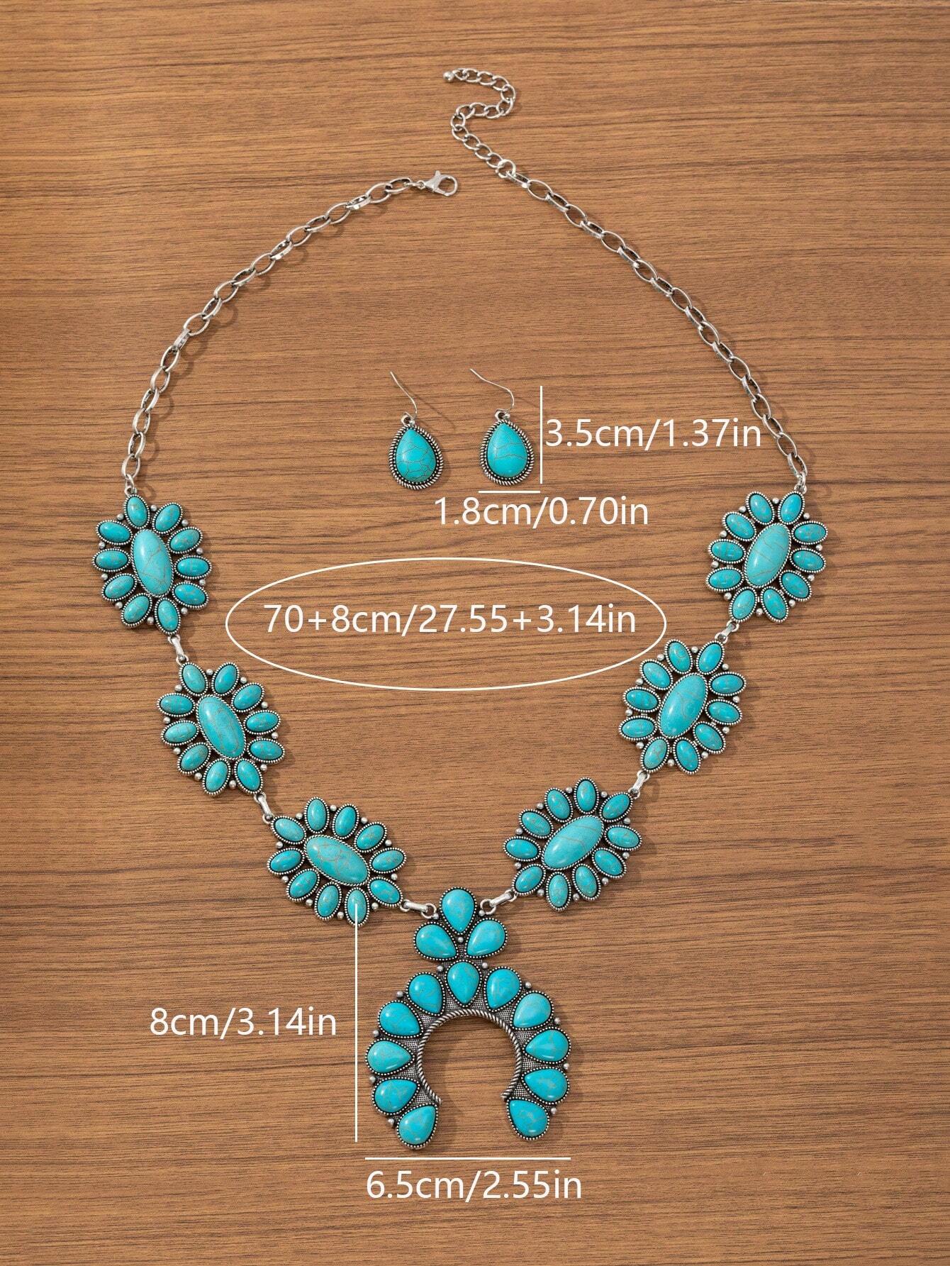 Bohemian Style Vintage Turquoise Horse-Shaped Zinc Alloy Necklace And Earrings Set