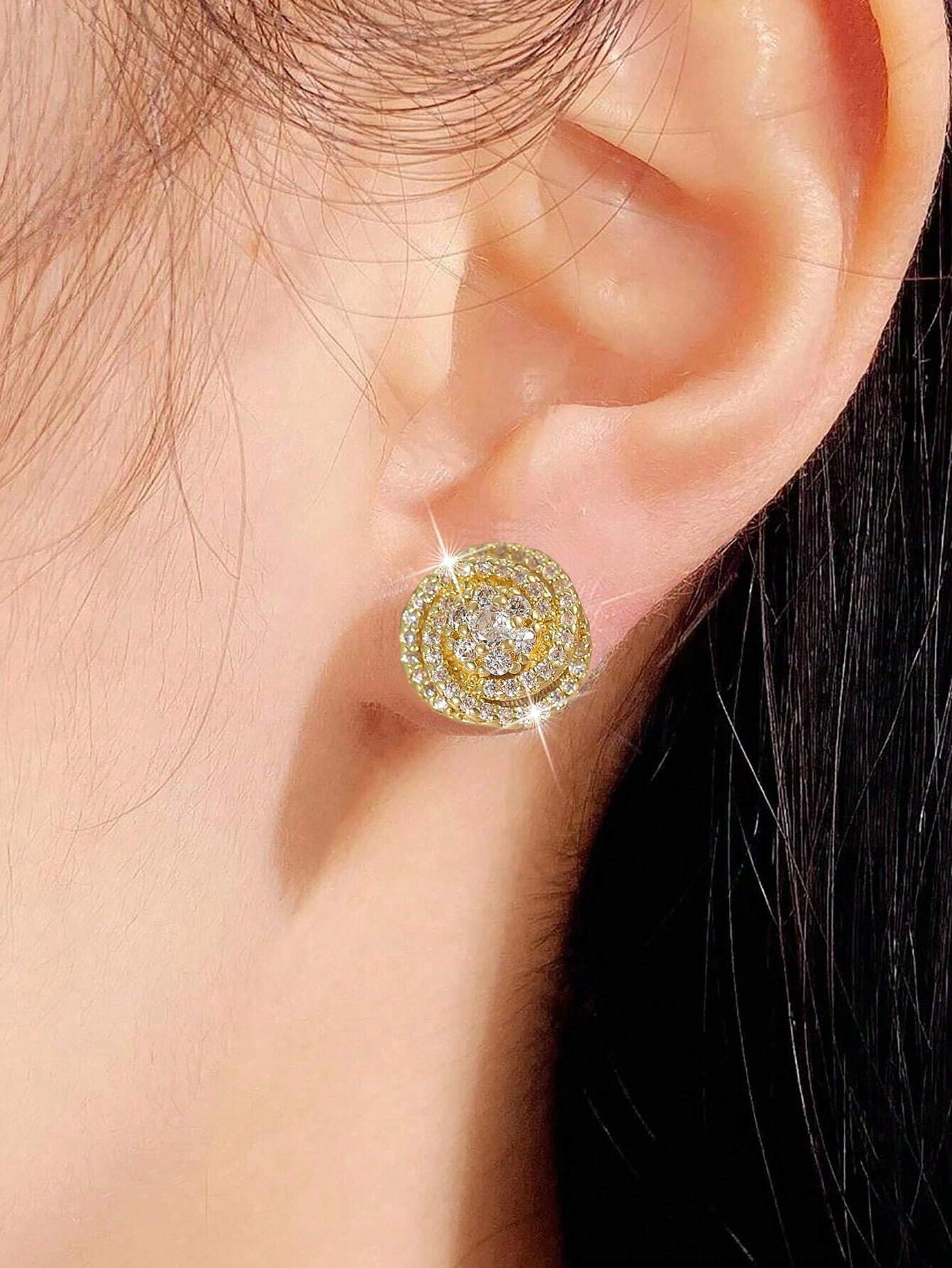 GOLD TONED ROSE FLOWER CUBIC ZIRCONIA STUDS