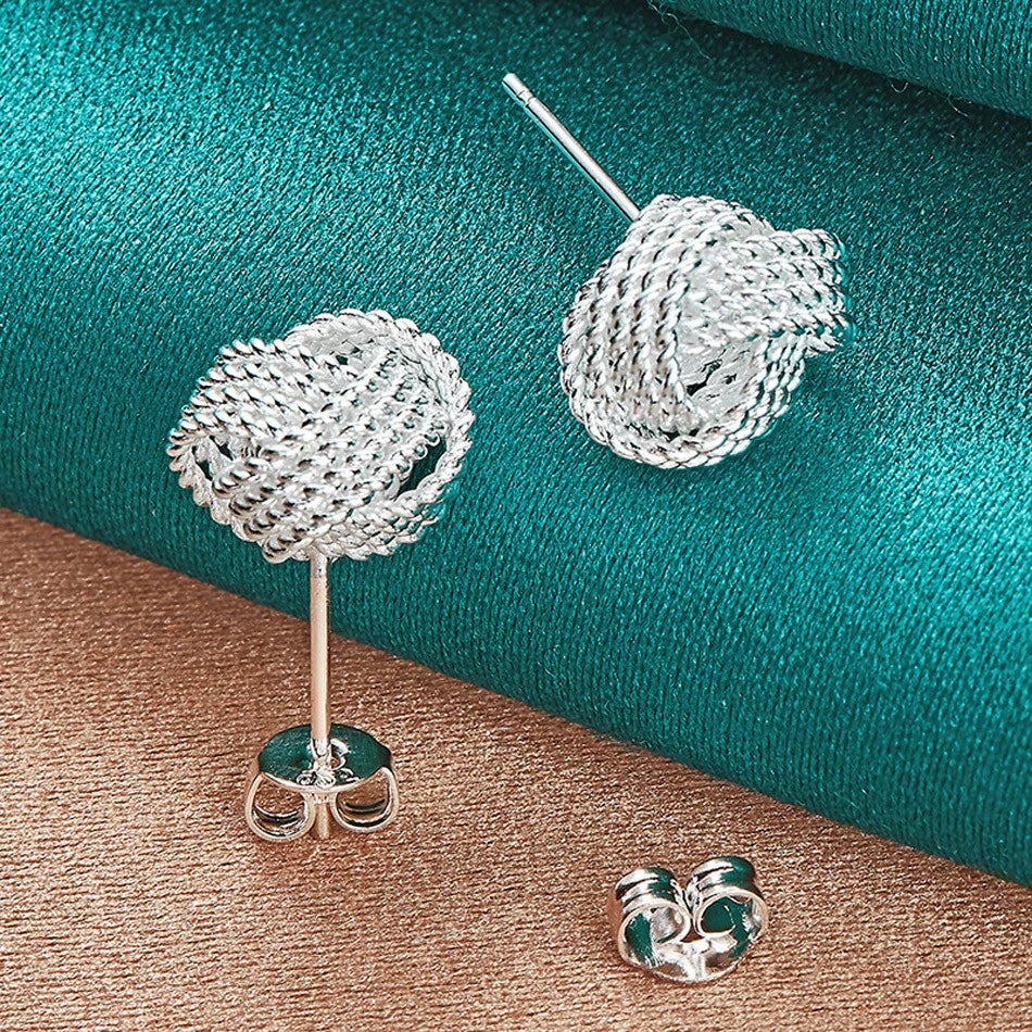 SILVER PLATED TIE A KNOT STUD EARRINGS