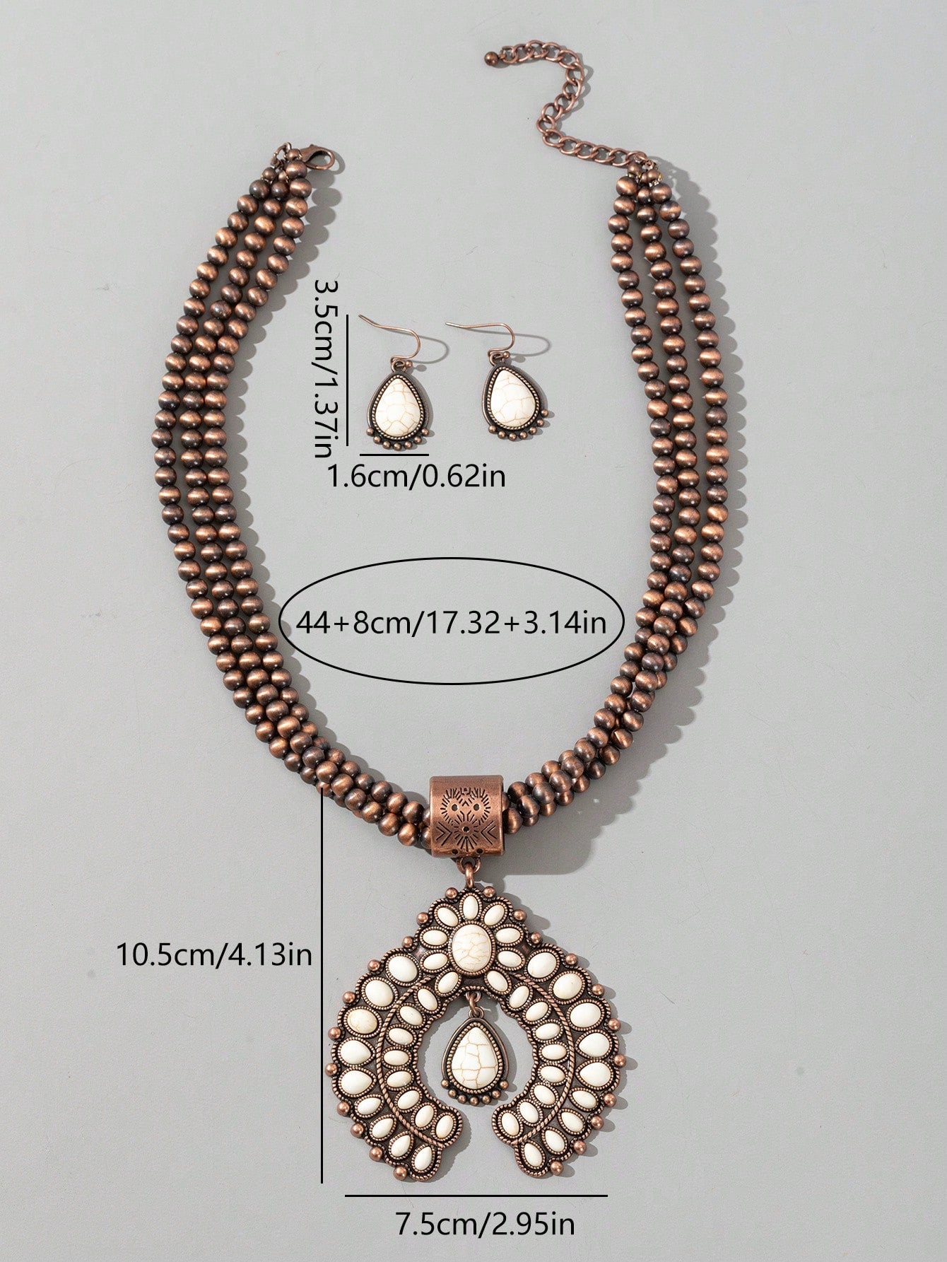 VINTAGE BOHO STYLE HORSESHOE PUMPKIN SHAPED ZINC ALLY BEADED NECKLACE