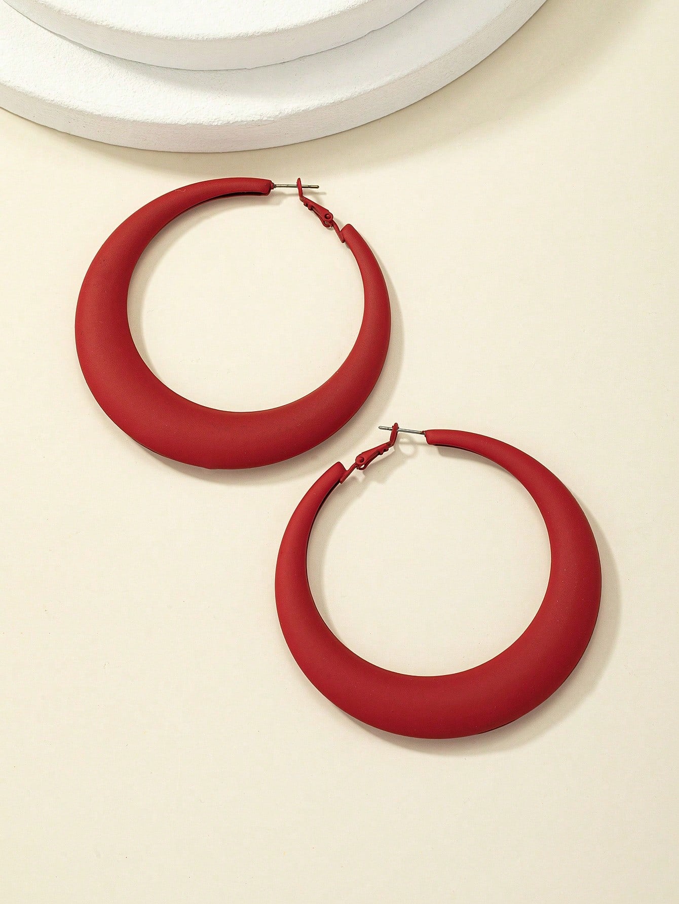 RED GEOMETRIC ENAMEL HOOP EARRINGS