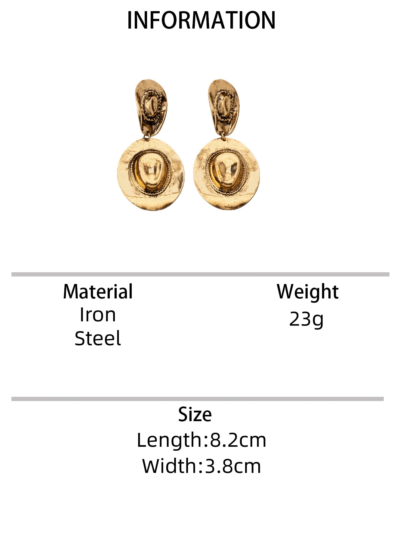 Gold Tone Western Cowboy Style Dangle Earrings,