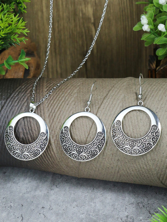 3 PCS VINTAGE HOLLOW OUT GEOMETRIC TEARDROP  & ROUND EARRINGS