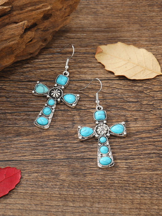 Turquoise Cross Decor Drop Earrings