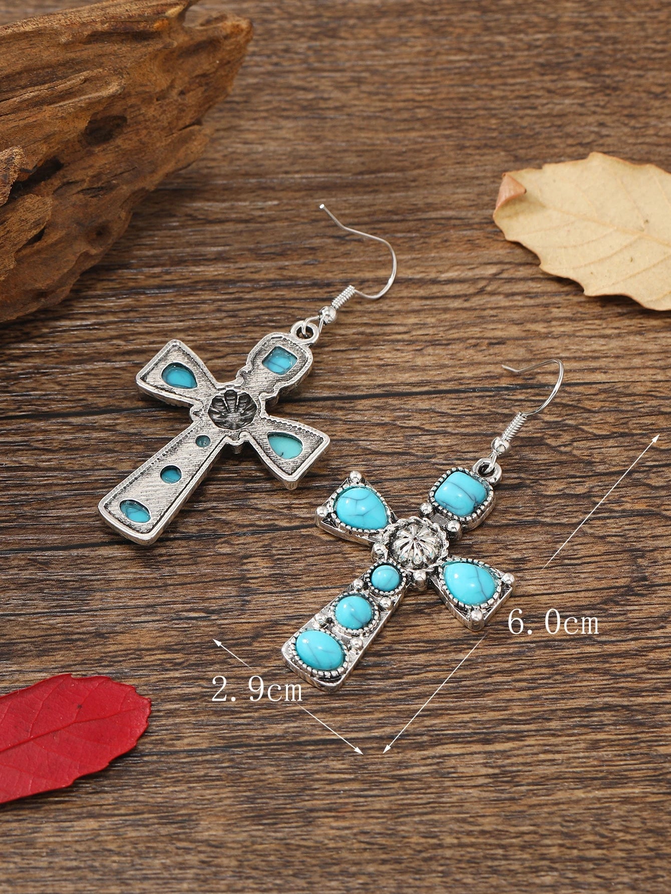 Turquoise Cross Decor Drop Earrings
