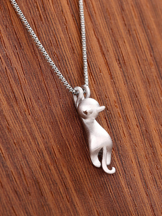 SILVER TONED CAT DANGLING NECKLACE