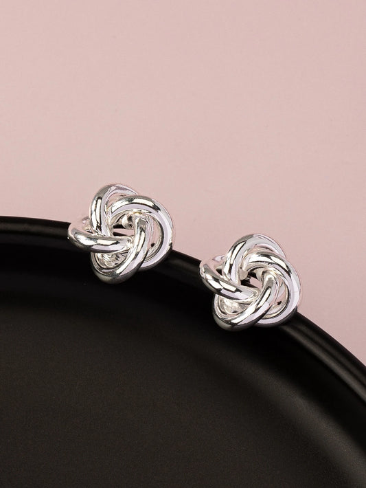 SILVER TONED TWIST STUD EARRINGS