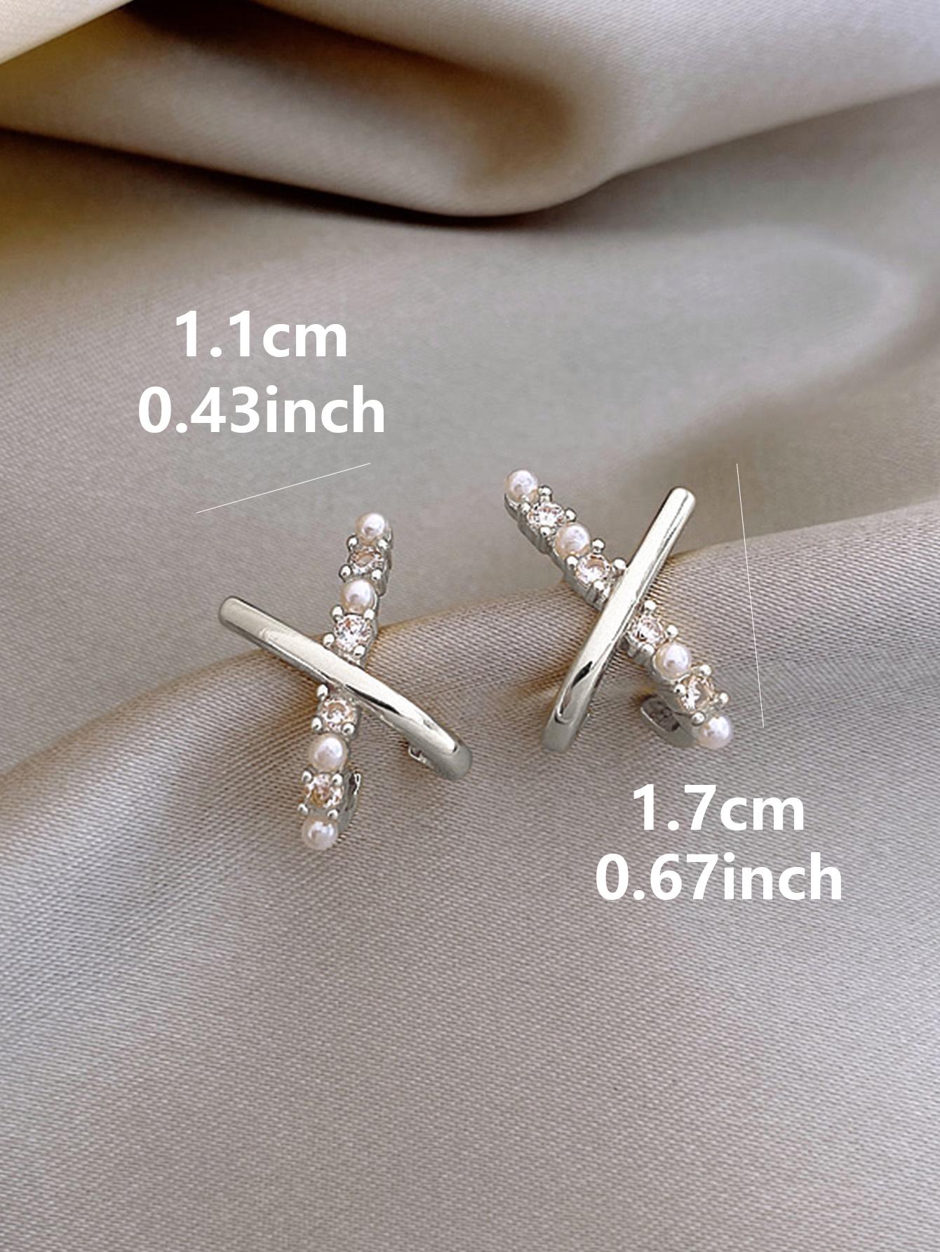 ALLOY RHINESTONE & FAUX PEARL CRISS CROSS EARRINGS