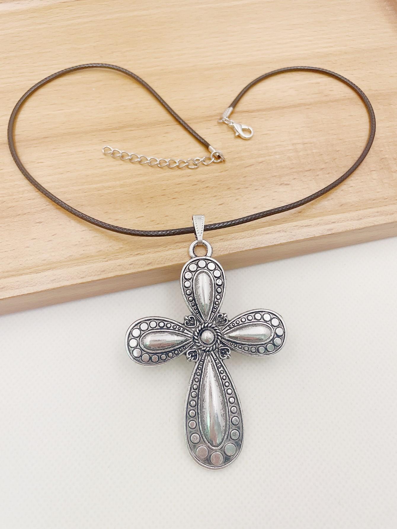 SILVER PLATED ANTIQUE CROSS NECKLACE