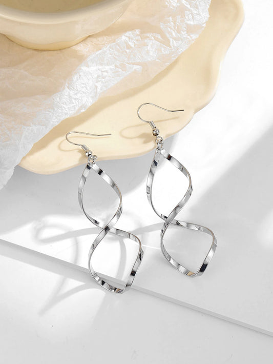 SILVER TONED SPIRAL & BENT WAVE CURVED EARRINGS