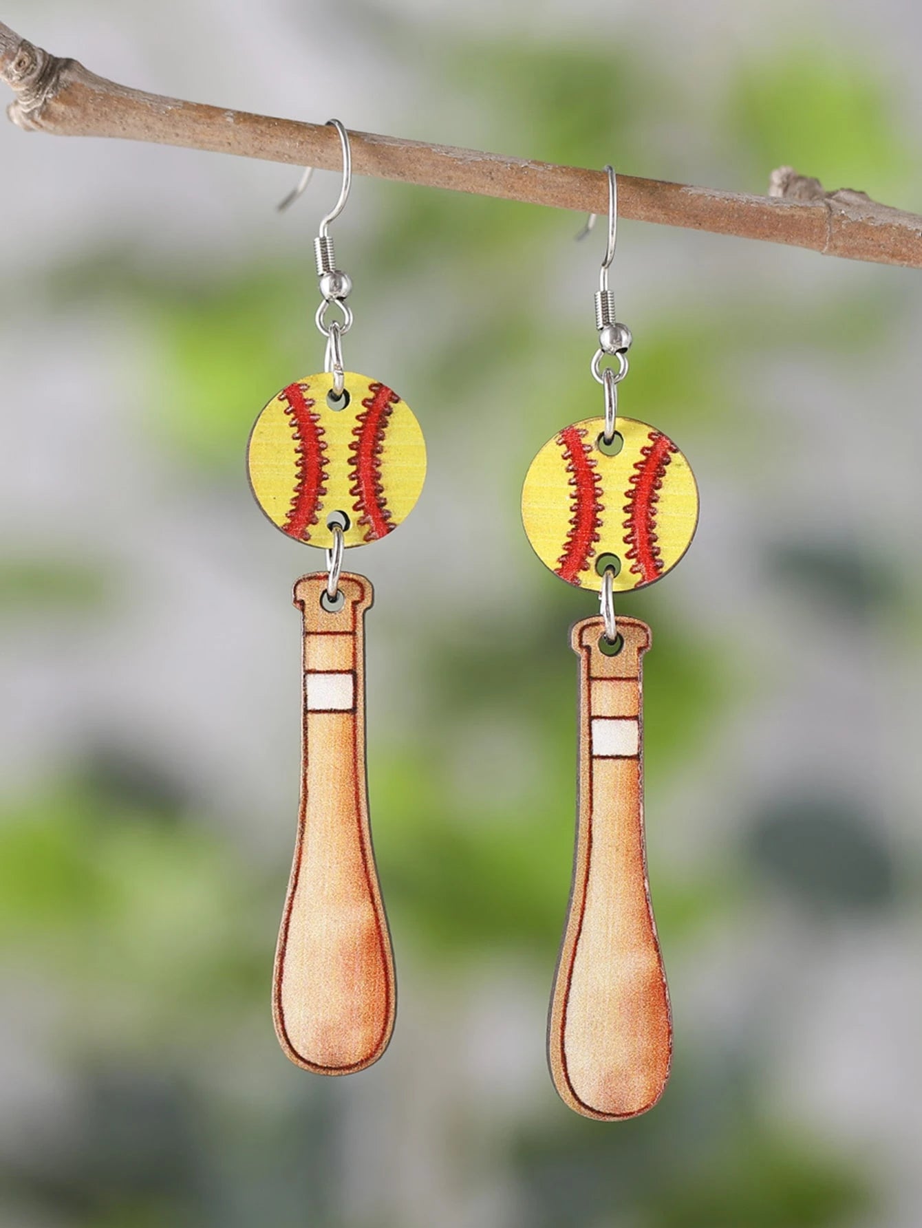 Wooden Softball/ Bat dangle earrings