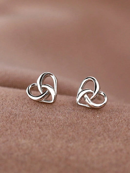 SILVER TONED INTERWOVEN SMALL HEART STUD