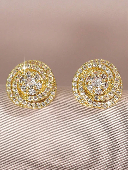 GOLD TONED ROSE FLOWER CUBIC ZIRCONIA STUDS