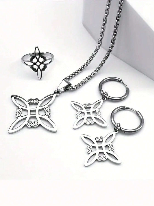 STAINLESS STEEL WITCH CELTIC IRISH NOT PENDANT NECKLACE, EARRINGS AND RINGS