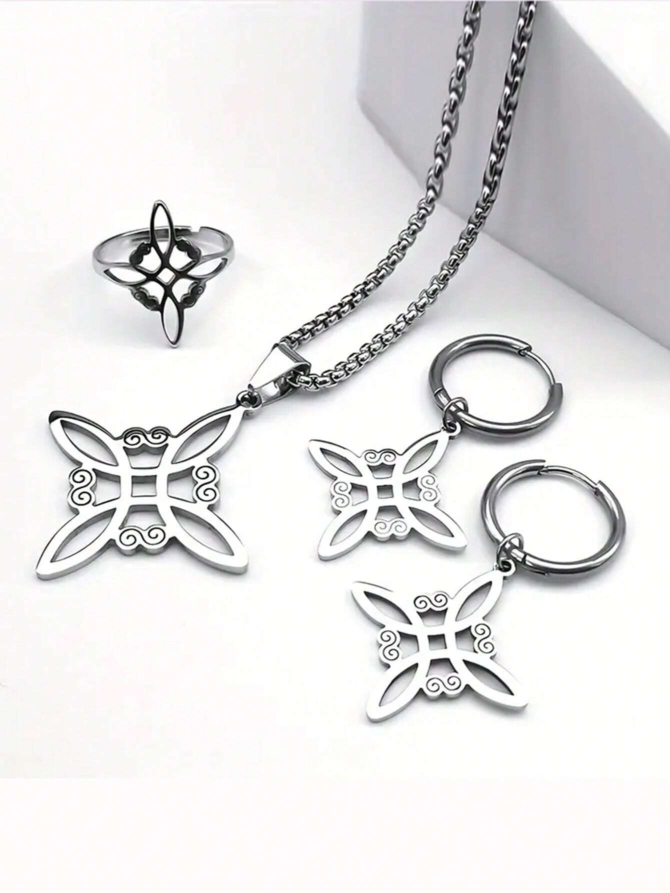 STAINLESS STEEL WITCH CELTIC IRISH NOT PENDANT NECKLACE, EARRINGS AND RINGS