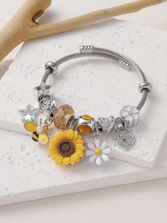 SILVER TONED SUNFLOWER BRACELET