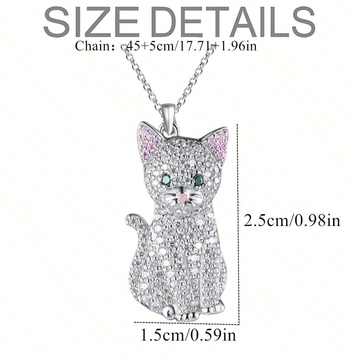 SILVER TONED WHITE CAT NECKLACE