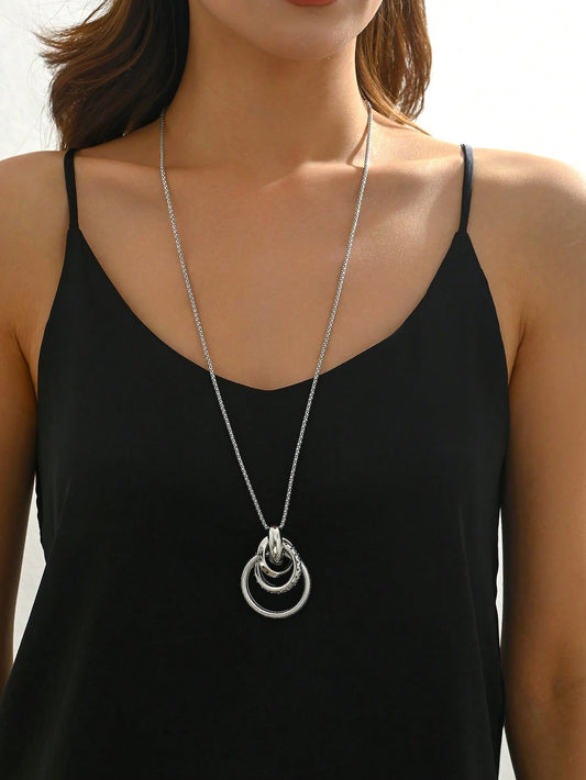 VINTAGE METAL ASYMMETRICAL PENDANT LONG NECKLACE