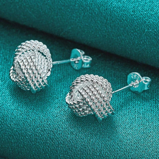 SILVER PLATED TIE A KNOT STUD EARRINGS