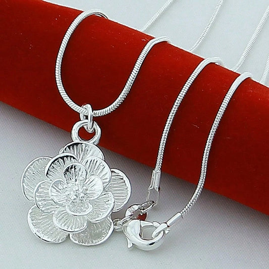 SILVER PLATED ROSE FLOWER PENDANT 40 CM