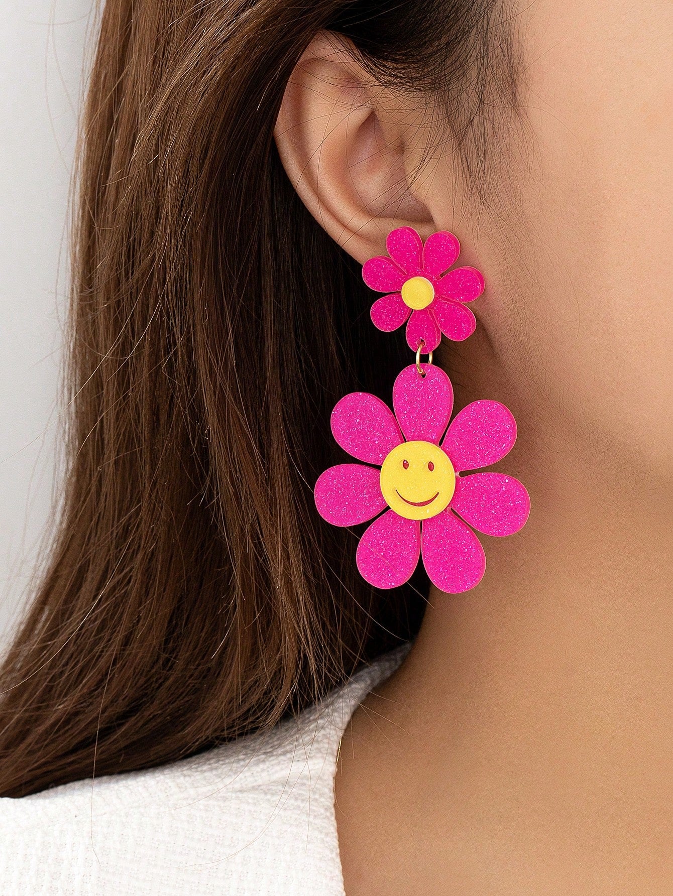 PINK FLOWER DANGLE EARRINGS
