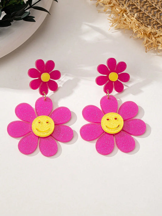 PINK FLOWER DANGLE EARRINGS