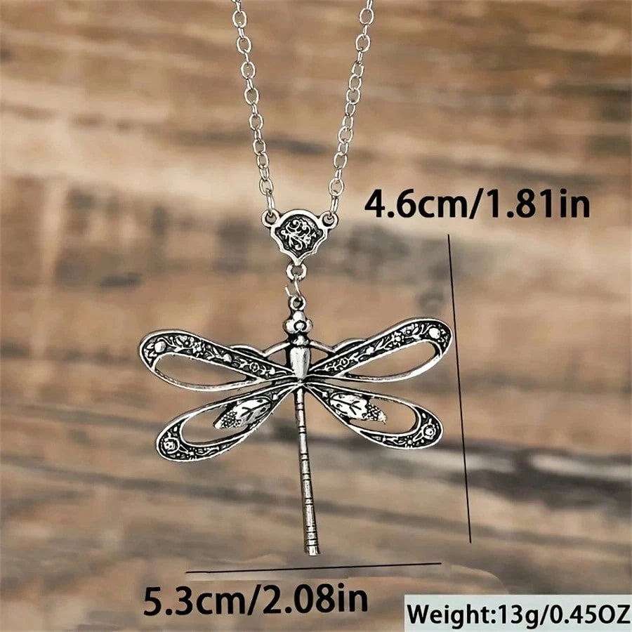 SILVER TONED DRAGONFLY PENDANT NECKLACE