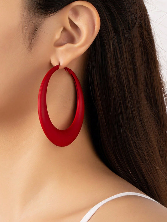 RED GEOMETRIC ENAMEL HOOP EARRINGS