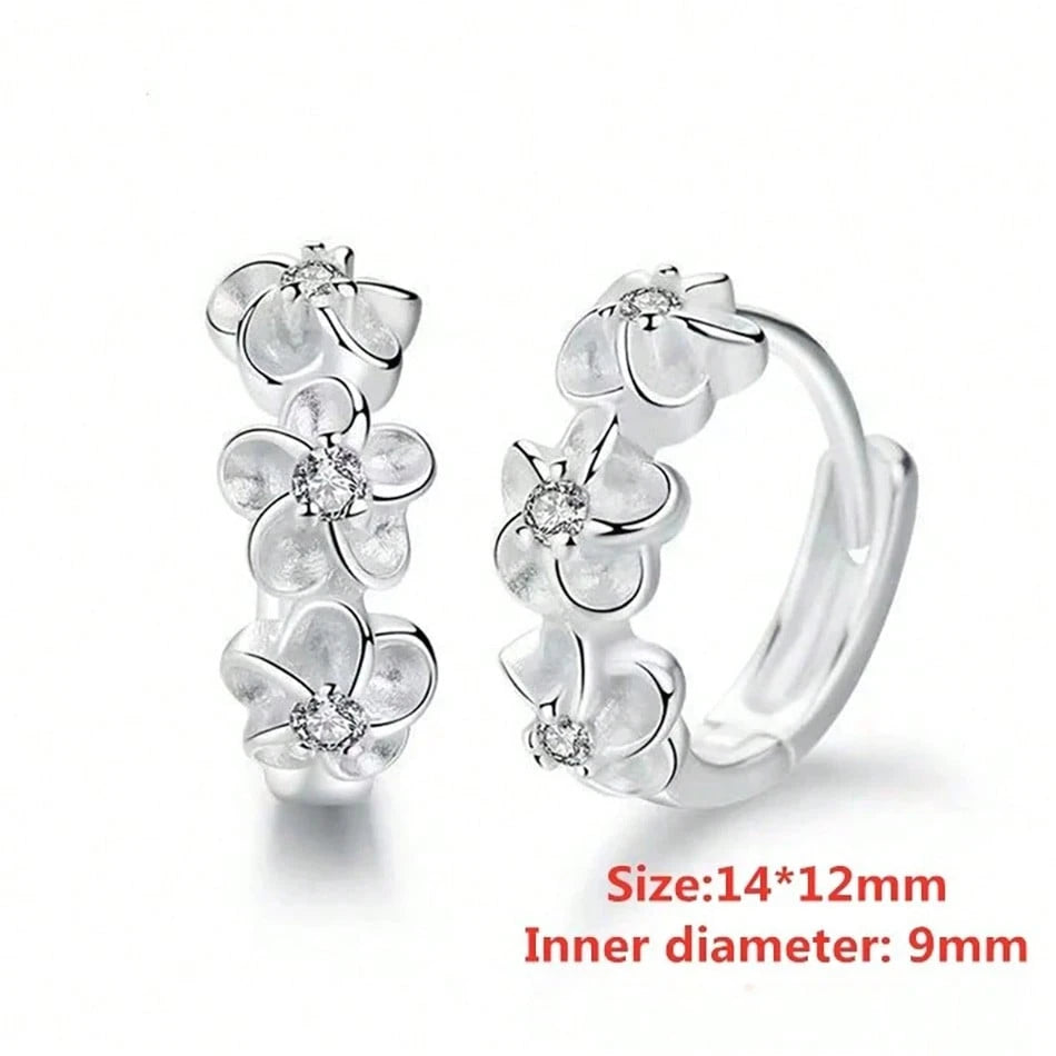 SILVER TONED FLOWER HOOP EARRINGS