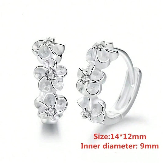 SILVER TONED FLOWER HOOP EARRINGS