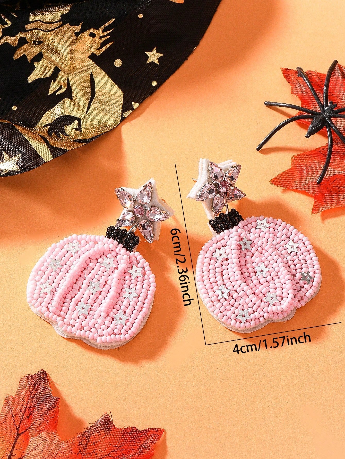 PINK BEADED PUMPKIN EARRINGS