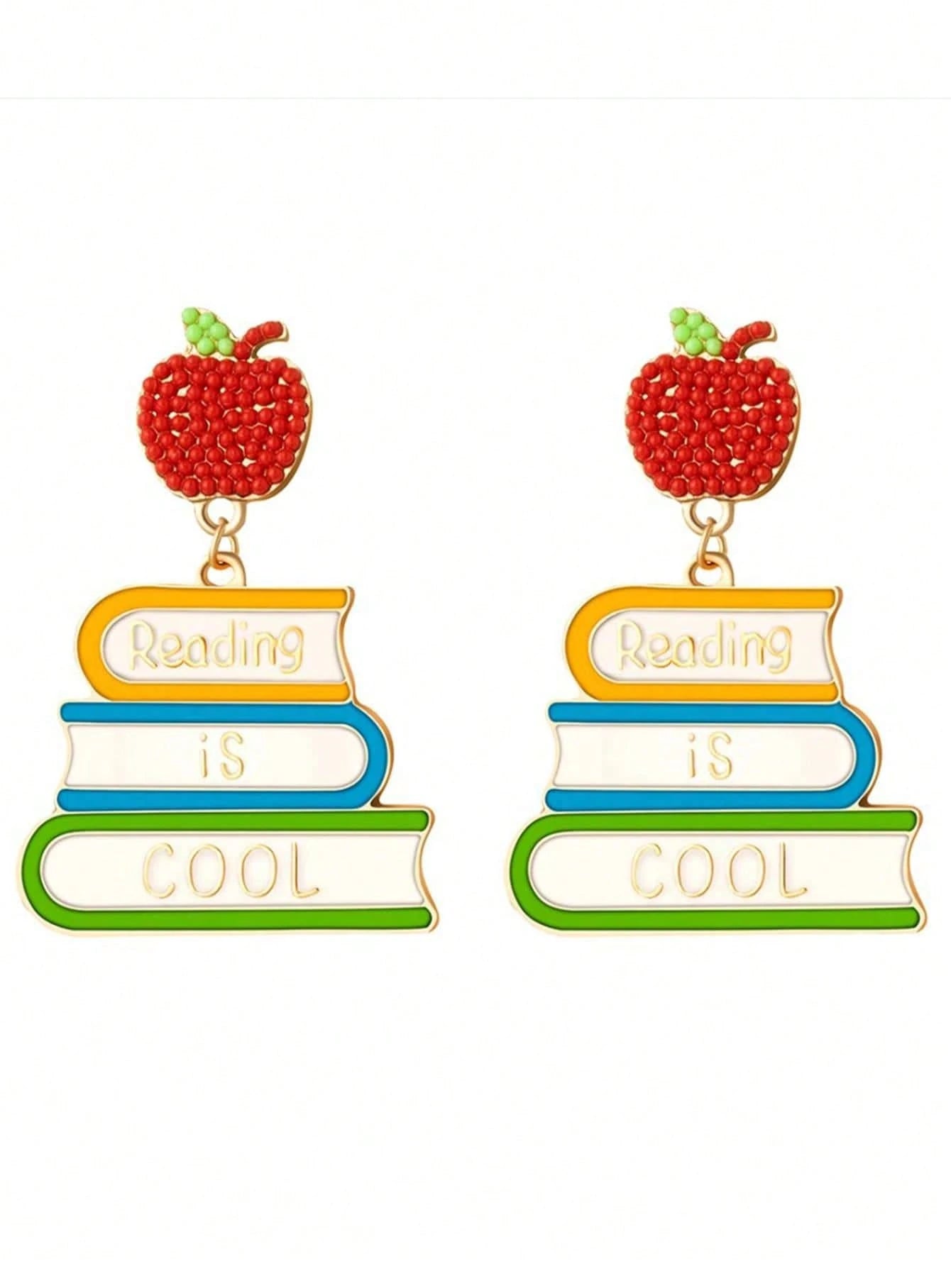 APPLE AND BOOKS DANGLE EARRINGS
