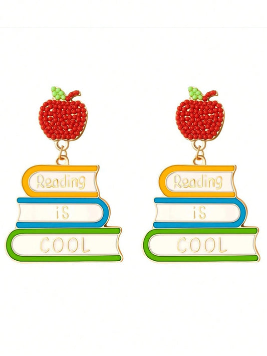 APPLE AND BOOKS DANGLE EARRINGS