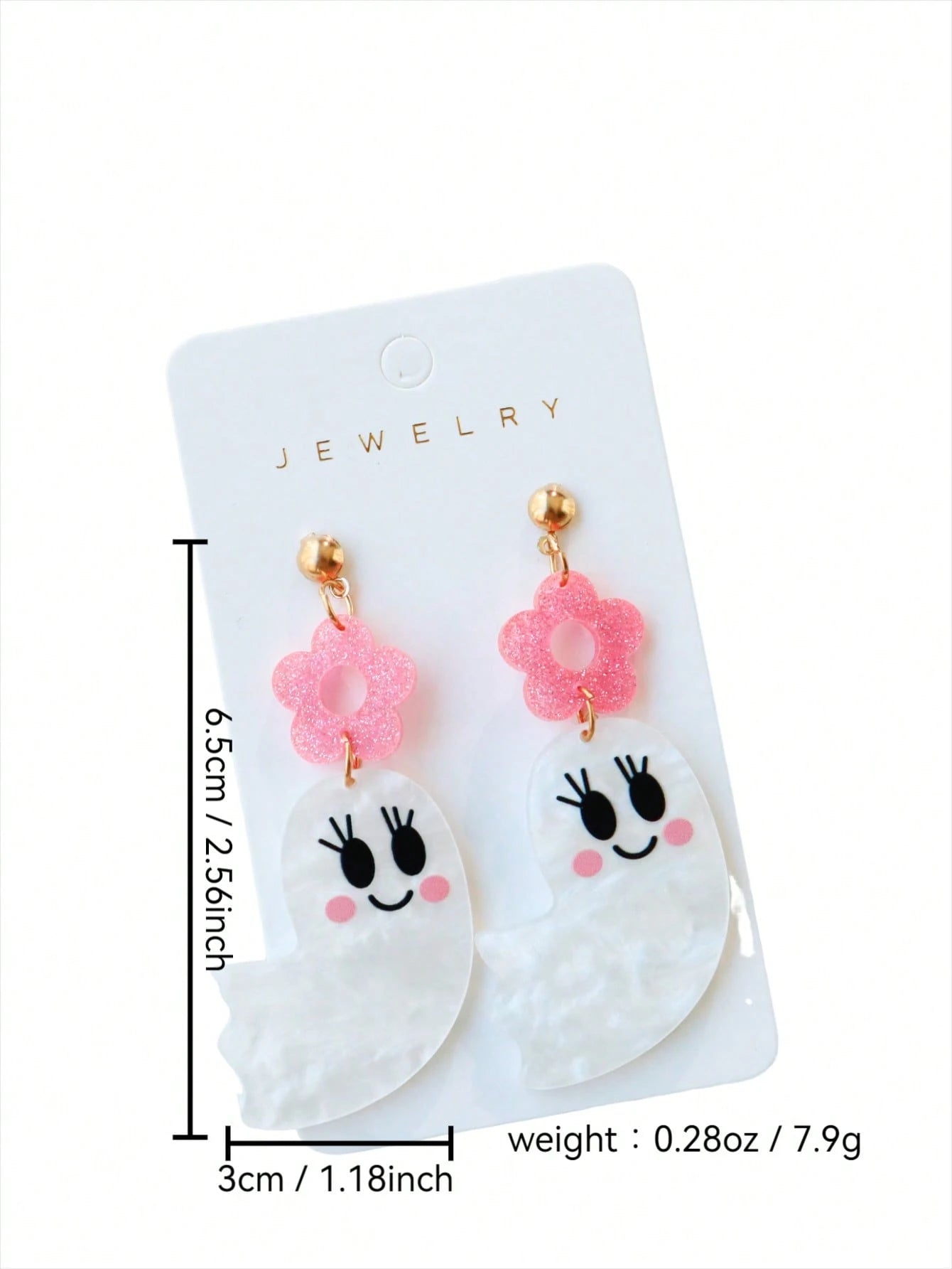 PINK FLOWER GHOST EARRINGS
