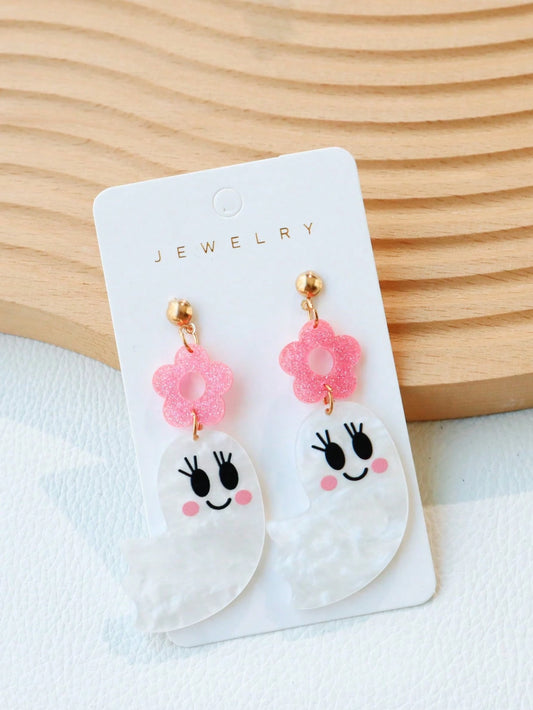 PINK FLOWER GHOST EARRINGS