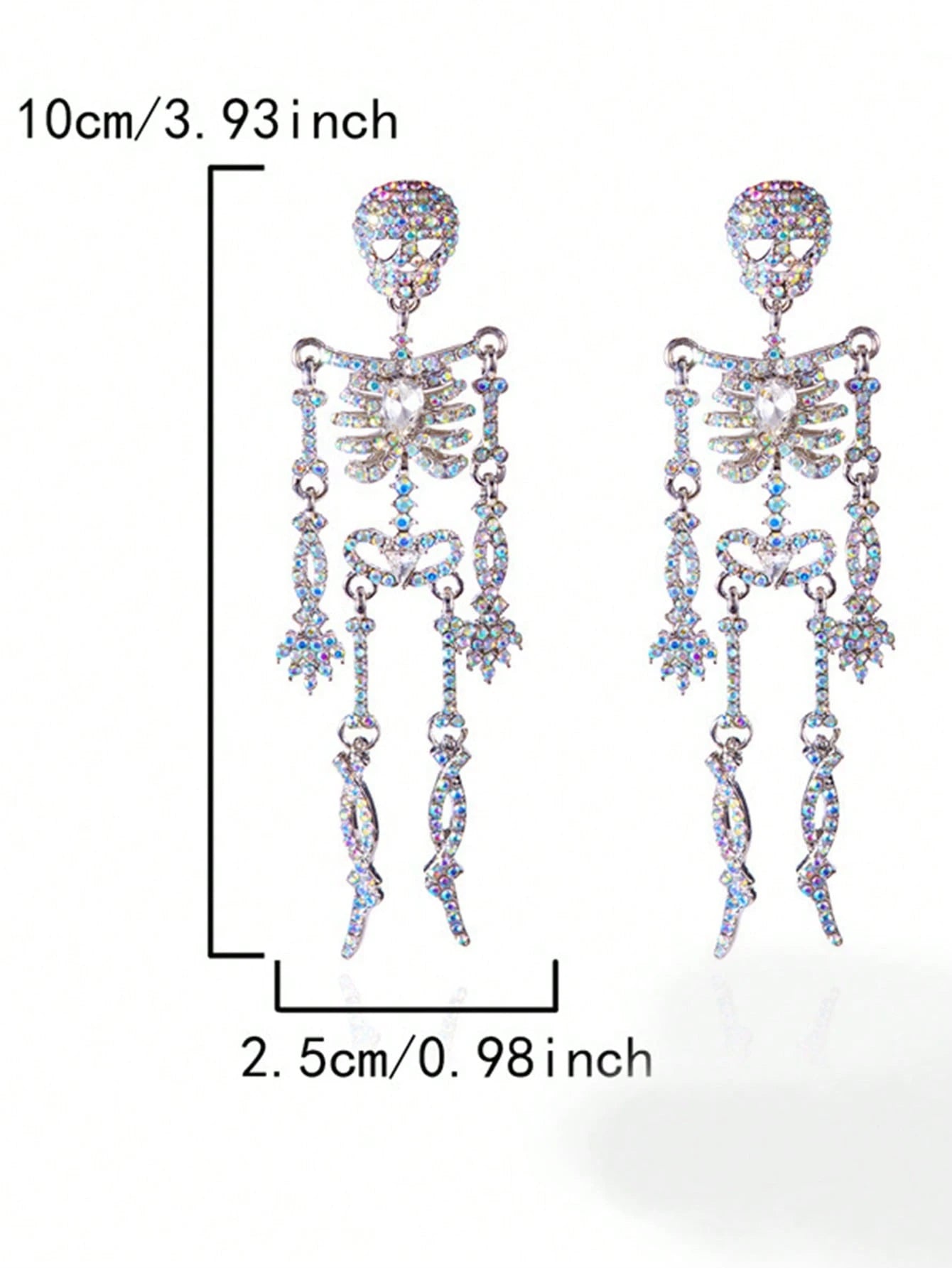 RHINESTONE DANGLE SKELETON EARRINGS