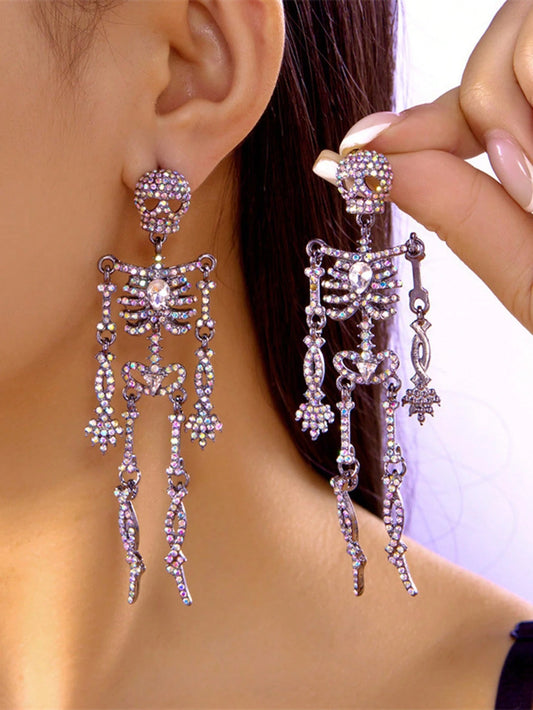 RHINESTONE DANGLE SKELETON EARRINGS
