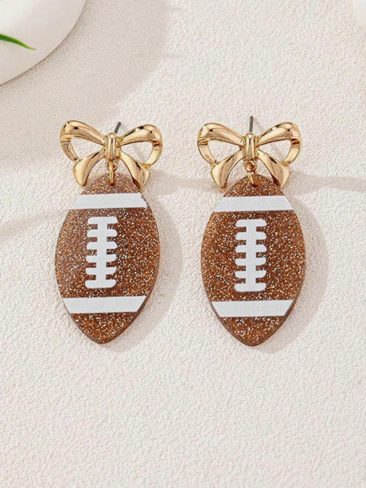 BOWKNOT & FOOTBALL PENDANT EARRINGS
