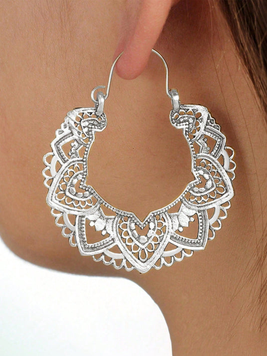 RETRO STYLE HOOP EARRINGS SIVER TONED