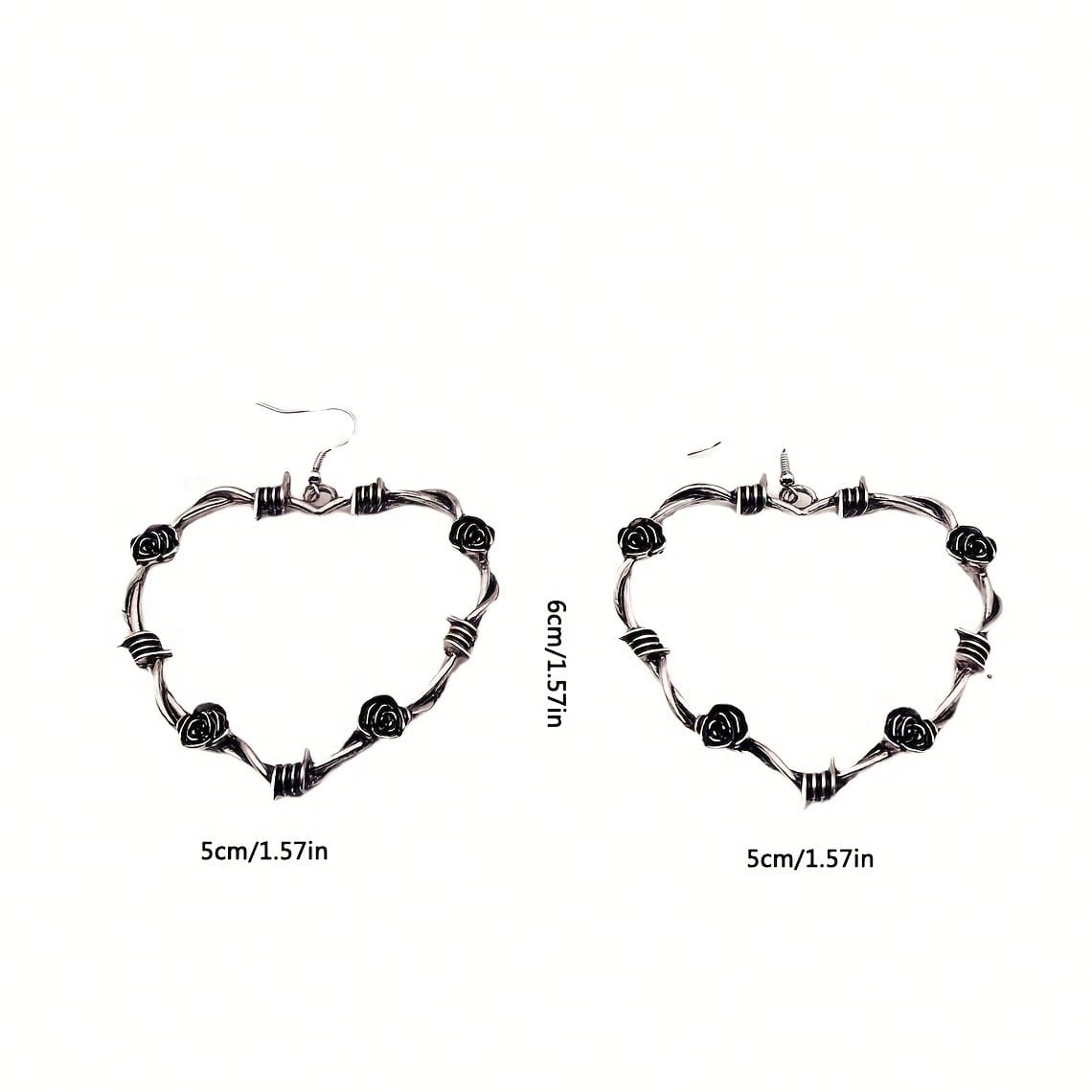PUNK STYLE THORN ROSE HEART DANGLE EARRING