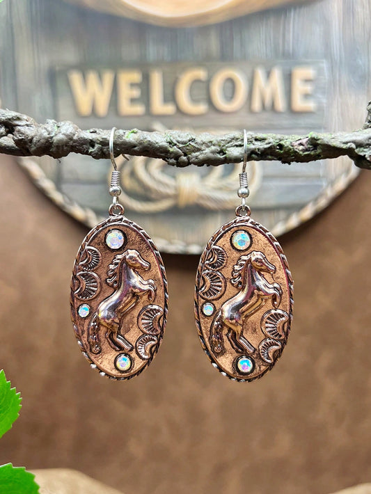 Bronze Plated Retro Western Cowboy Style Horse Shaped Earrings,