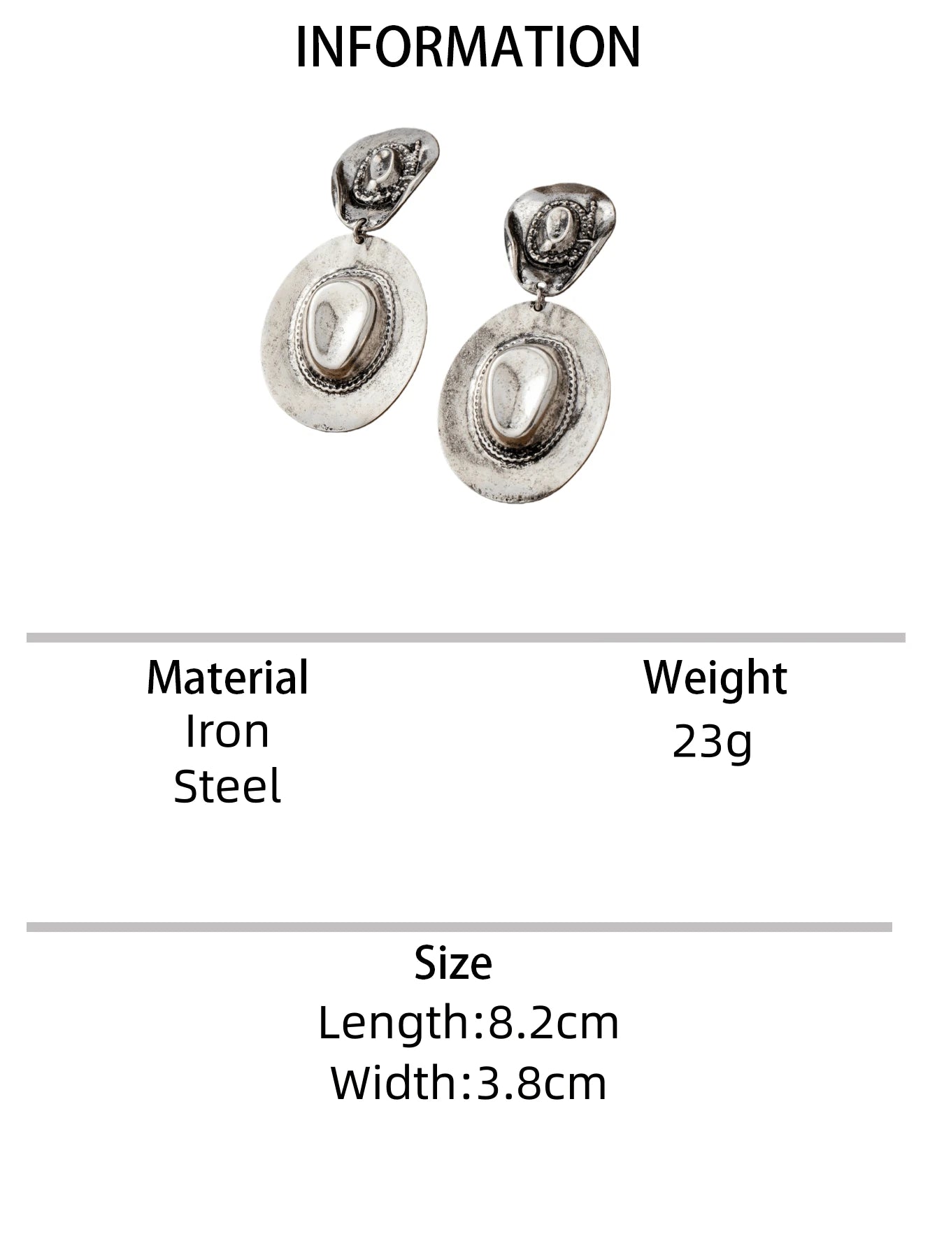 Silver Toned Old Western Cowboy Style Hat Pendant Earrings