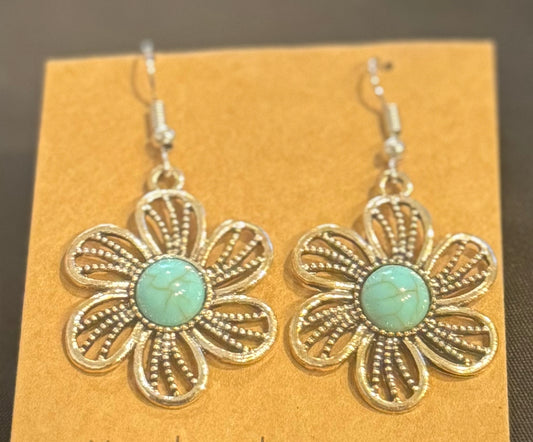 SILVER/ TURQUOISE FLOWER EARRINGS