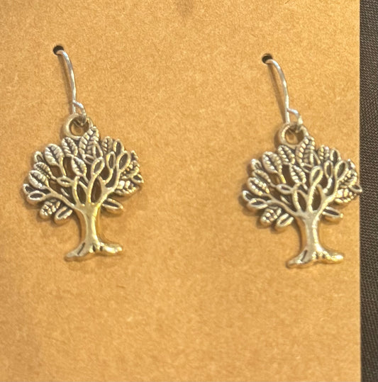 SILVER TONED TREE EARRINGS