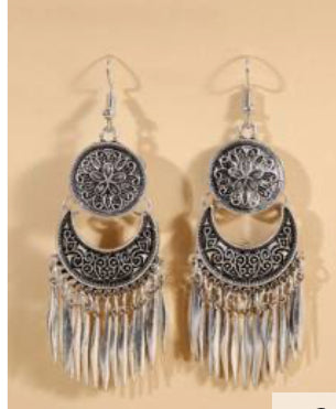 SILVER/BLACK  PLATED MOON DANGLE EARRINGS