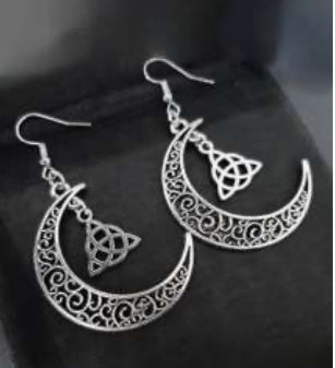 SILVER TONED CELTIC MOON EARRINGS
