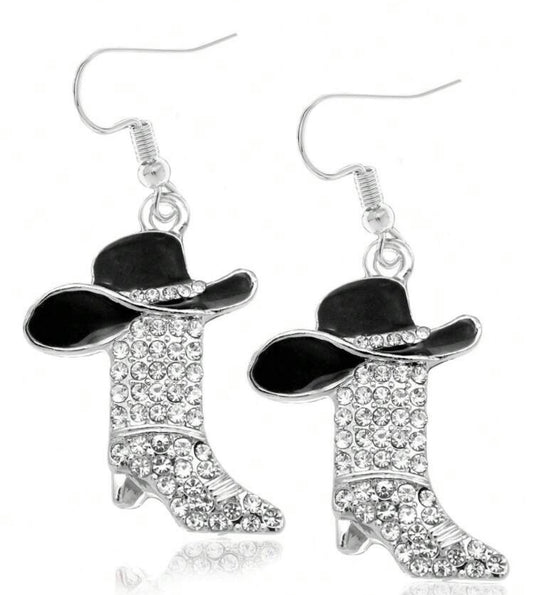 BLACK DANGLE COWBOY HAT/BOOTS
