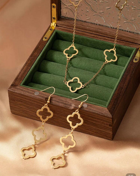 GOLD TONED EARRINGS AND NECKLACE SET