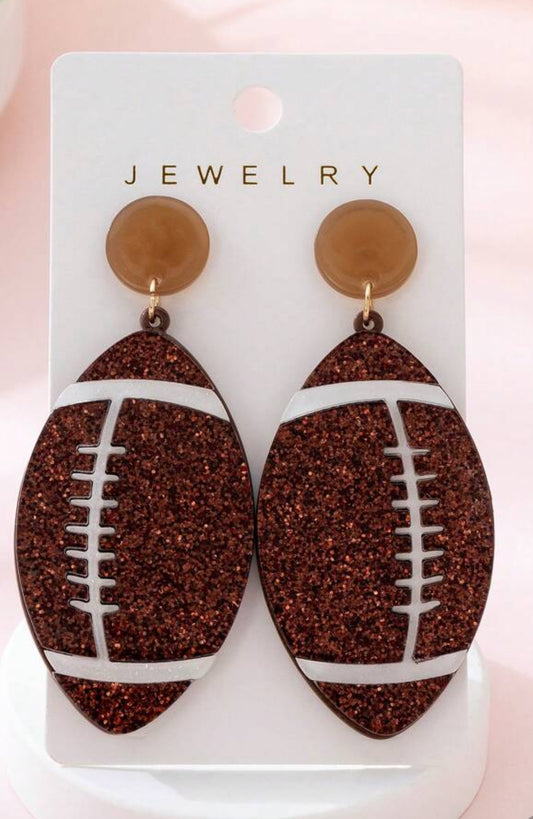 GLITTER FOOTBALL EARRINGS